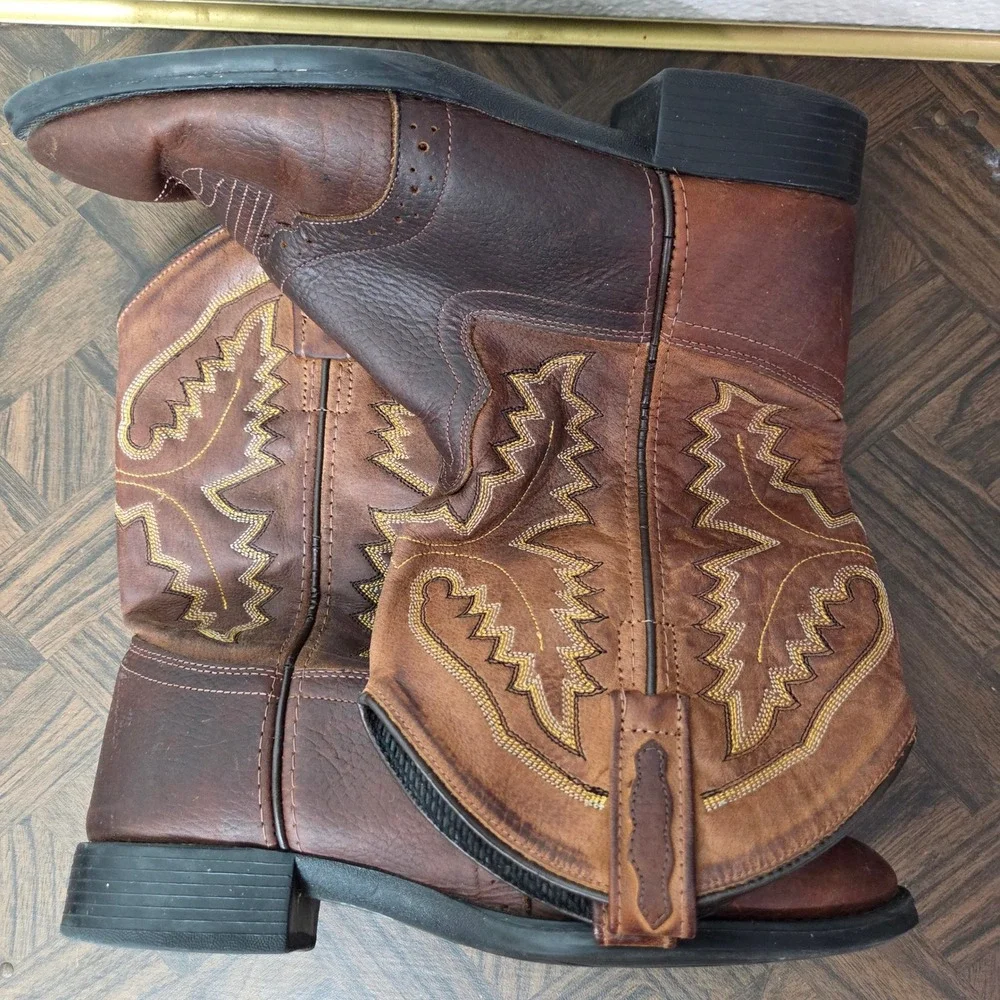 Old West Youth Leather Western Boots Roper‎ Round Toe Size 5
